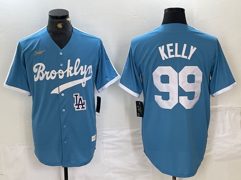 Men Los Angeles Dodgers #99 Kelly Light blue Throwback 2024 Nike MLB Jersey style 2